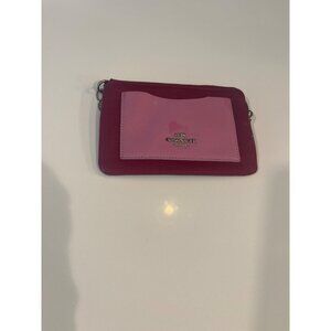 Coach Leather Zip Card Holder In Berry & Pink